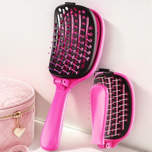Self-Cleaning Foldable Vent Hair Brush, Portable Detachable Volumizing Scalp Massage Comb—Black + Pink Kemu |Fashion Home Kitchen Beauty