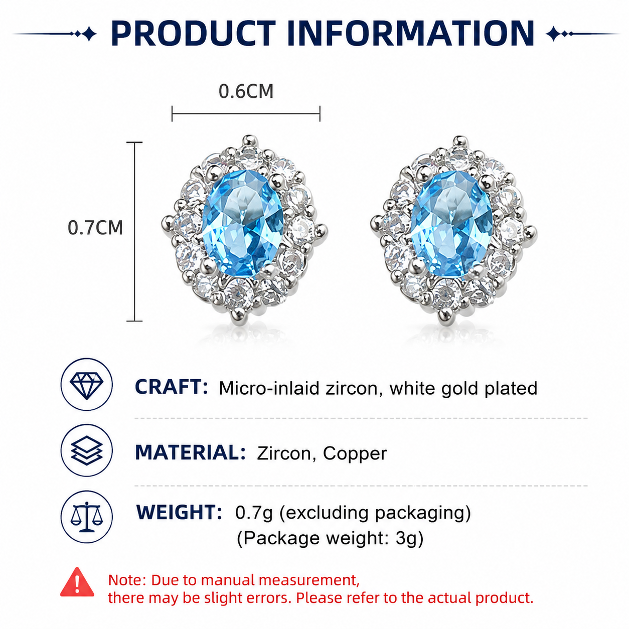 Blue Zircon Silver Plated Stud Earrings for Women - Elegant Minimalist Aquamarine Crystal Earrings for Everyday Wear Kemu |Fashion Home Kitchen Beauty