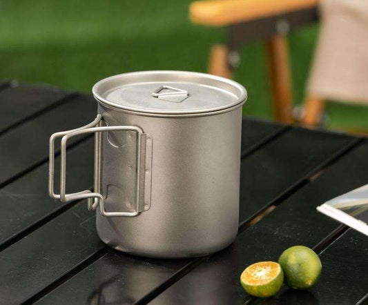 Camping Mug 400ml (13.53oz) with Lid – Ultra Lightweight Titanium Coffee Cup, Foldable Handle Outdoor Water Cup for Camping, Hiking, Travel, Backpacking and Adventure Kemu |Fashion Home Kitchen Beauty