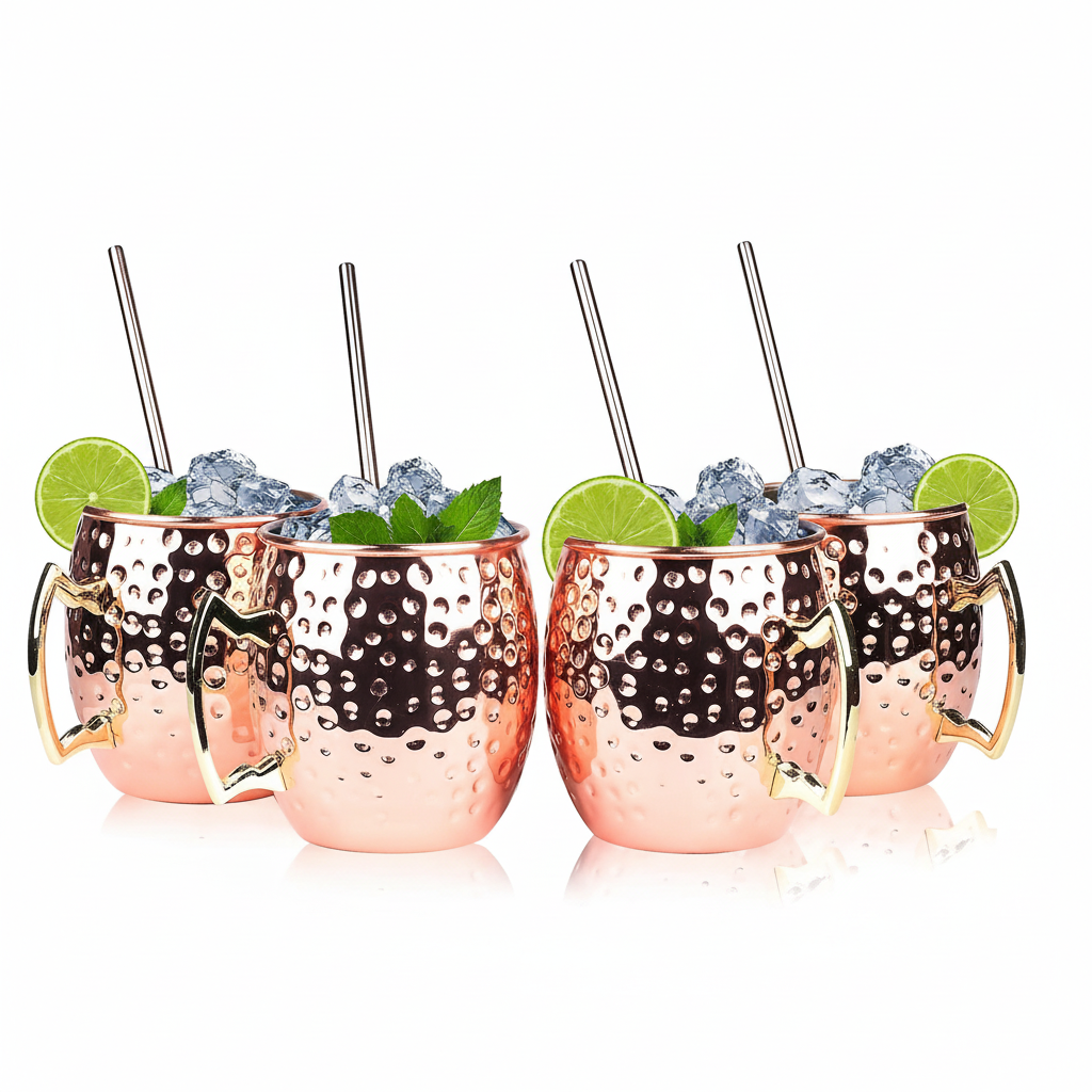 Moscow Mule Mugs 4 Pack | Rose Gold Copper-Plated Cocktail Mugs 530ml with Gift Box Kemu |Fashion Home Kitchen Beauty