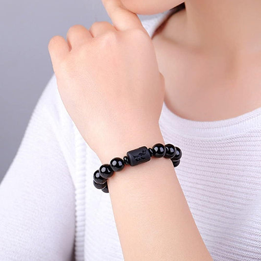 Natural Obsidian Stone Bead Bracelet Couple Men 10mm and Women 8mm Dragon and Phoenix Totem Jewelry (Phoenix) Kemu |Fashion Home Kitchen Beauty