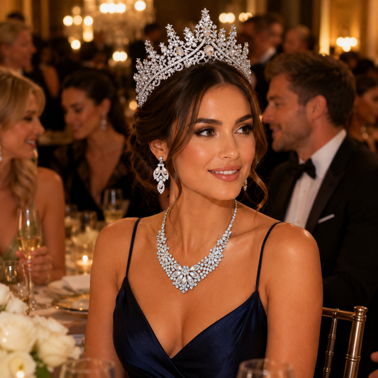 Luxury Crystal Bridal Tiara Necklace Earrings Set Sparkling Rhinestone Crown Jewelry Set for Wedding Bride Prom Party Evening Dress Accessories Kemu |Fashion Home Kitchen Beauty