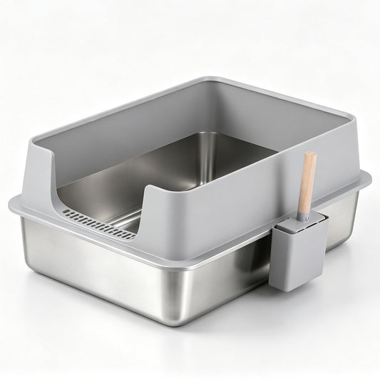 i.Pet XXL Cat Litter Box Stainless Steel Jumbo Semi-Enclosed Pet Kitty Toilet Grey Kemu |Fashion Home Kitchen Beauty