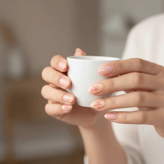Light Pink Press-On Nails, Short Almond Floral Gradient Kemu |Fashion Home Kitchen Beauty