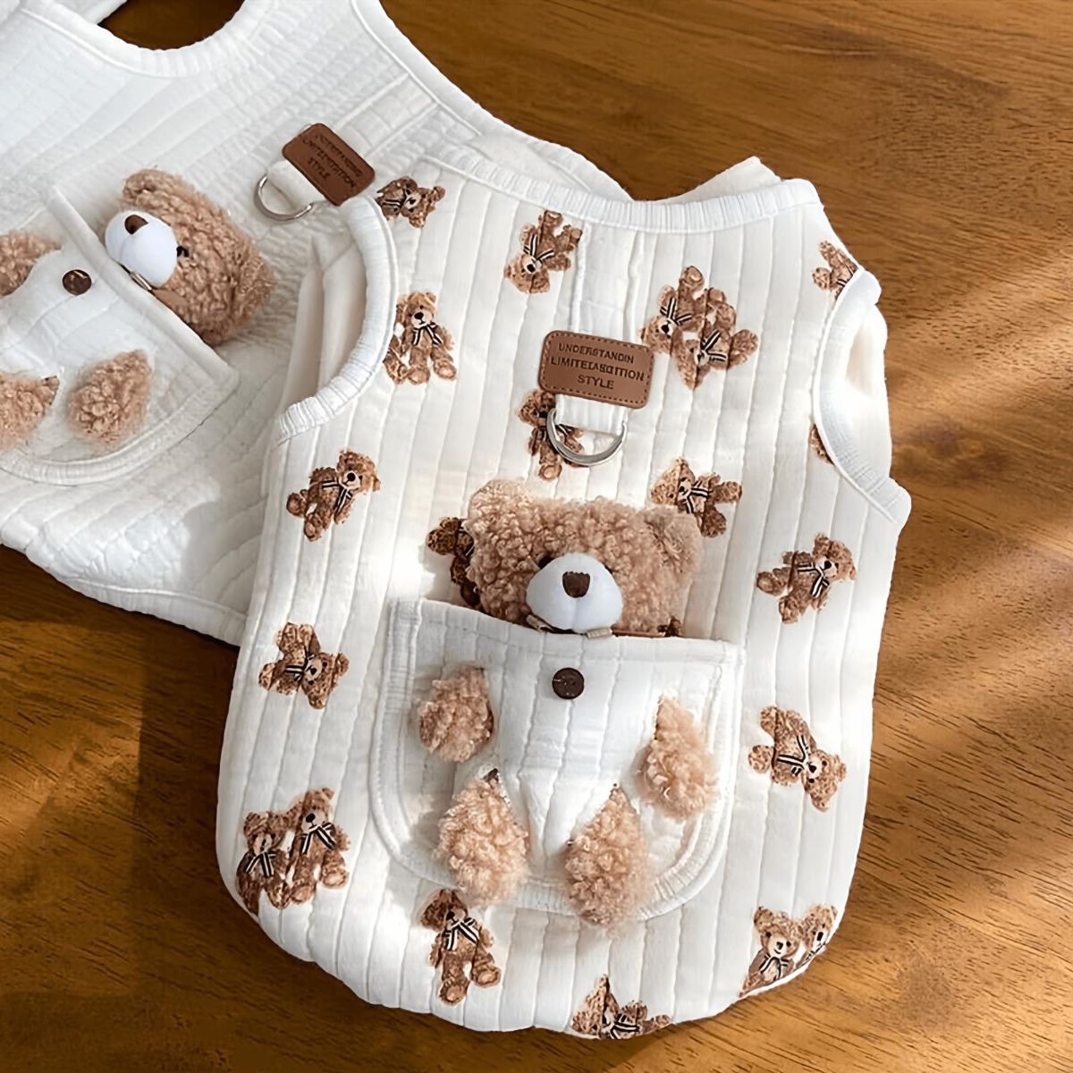 Pet Sweater Plush Bear Pattern Sleeveless Pet Clothing Puppy Outfit Kitten - Ivory - Size XL Kemu |Fashion Home Kitchen Beauty