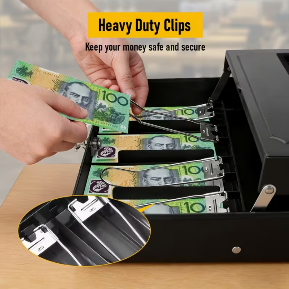 Portable Heavy-Duty Metal Cash Box with Key Lock & Security Cable Lock Suitable for Small Business Kemu |Fashion Home Kitchen Beauty