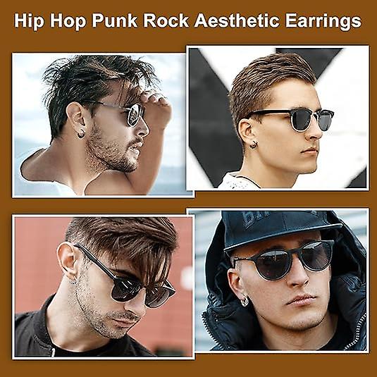 14mm Men's Titanium Steel Hoop Earrings Set - Black & Silver, Punk Rock Style Kemu |Fashion Home Kitchen Beauty