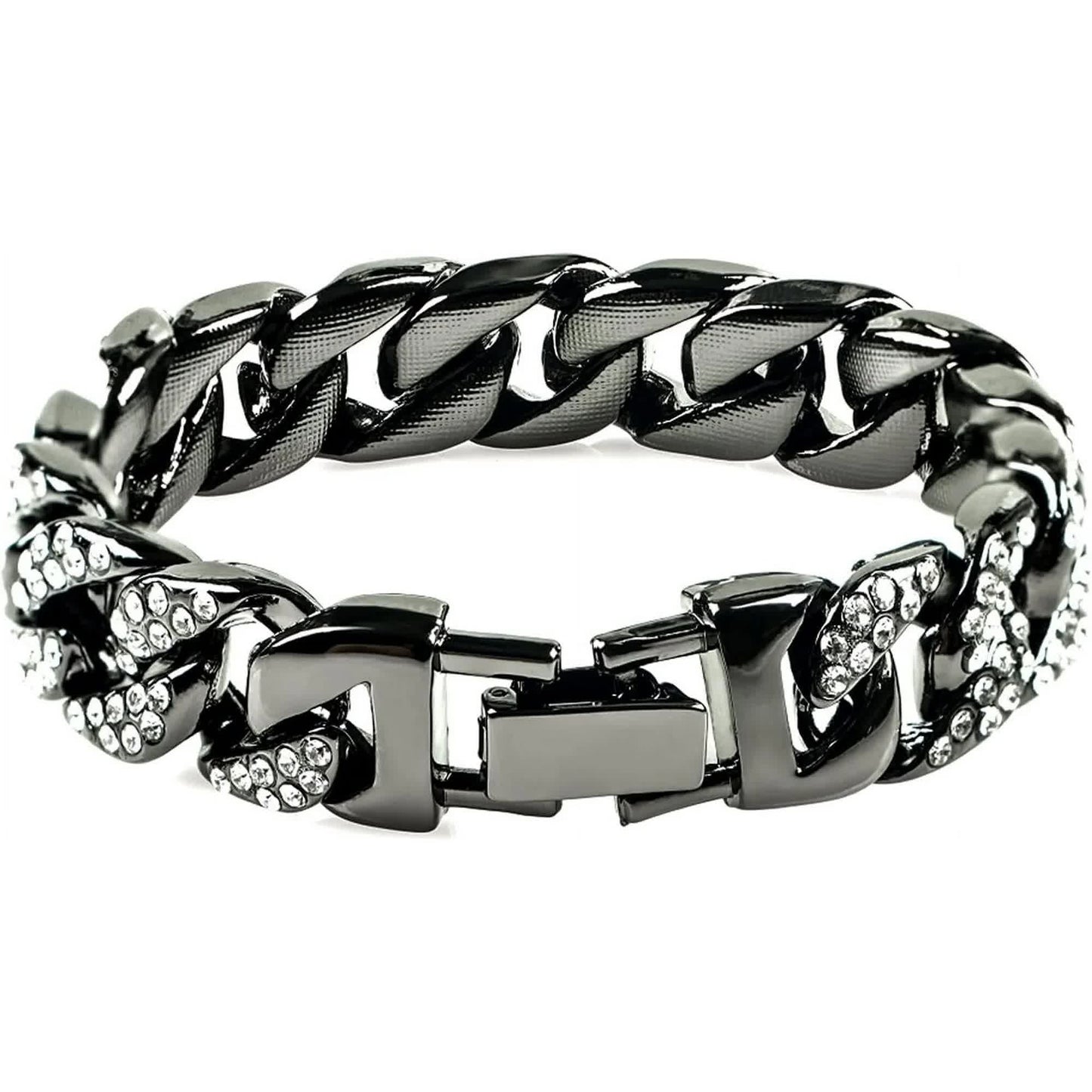 Mens Womens Cuban Link Bracelet Hip Hop Bracelet Gold Chain Bracelet Iced Out Curb Cuban 18k Gold Plated Bracelet With Clear Rhinestones (A-T-Black-8.74in) Kemu |Fashion Home Kitchen Beauty
