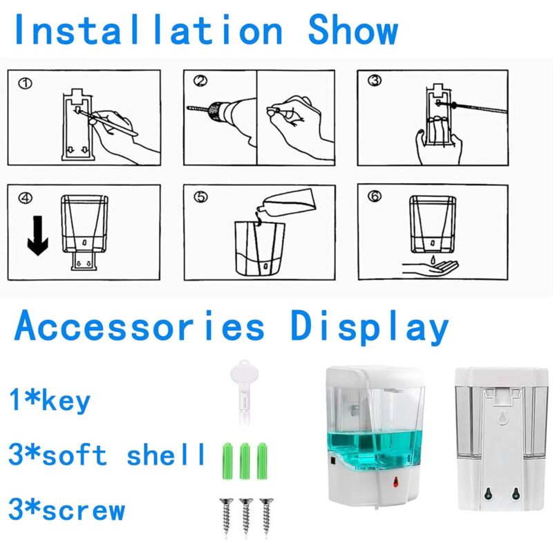 Automatic Hand Soap Dispenser, 700Ml Wall Mounted Soap Dispenser, Touchless Hand Sanitizer Shampoo Dispenser, Touchless Kemu |Fashion Home Kitchen Beauty