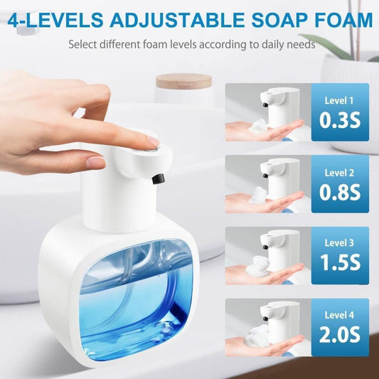 500ml Rechargeable Automatic Soap Dispenser Wall Mounted with 4 Levels, Compatible with Kitchen and Bathroom