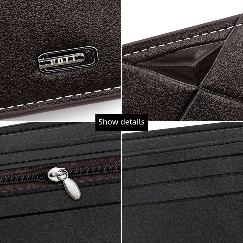 Men's PU Leather Bifold Wallet with Zipper Coin Pocket, Card Slots and ID Window, Dark Brown Kemu |Fashion Home Kitchen Beauty