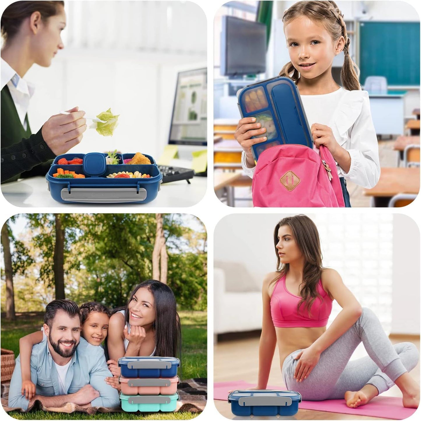 1300 mL 4 Compartment Bento Lunch Box, BPA Free Food Container for Adults, Kids, School, Work, Picnics and Meal Prep, Blue Kemu |Fashion Home Kitchen Beauty