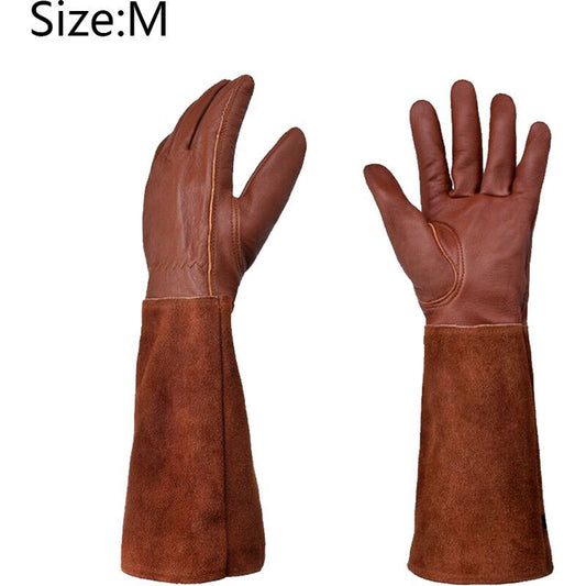 Long Thorn-Resistant Gardening Gloves for Women, Rose Pruning and Cactus Handling Protective Arm Covers, Thick Cowhide Leather with Cotton Lining Kemu |Fashion Home Kitchen Beauty