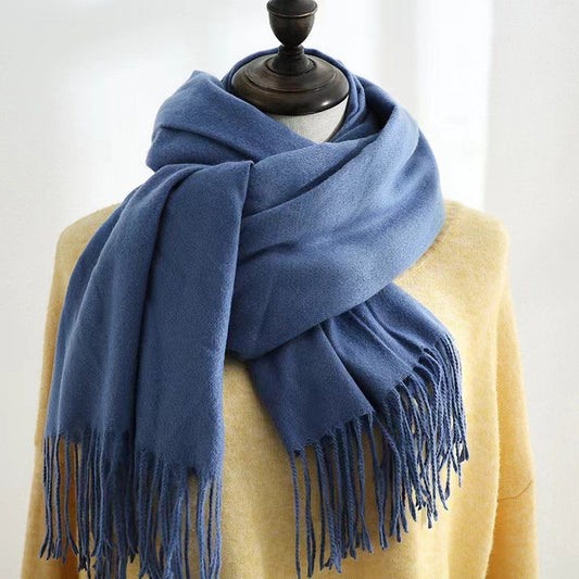 Women's Woven Winter Scarf, Large Tassel Shawl Wrap, Soft Warm Neck Warmer for Cold Weather Outfits, 70x200 cm, Blue Kemu |Fashion Home Kitchen Beauty