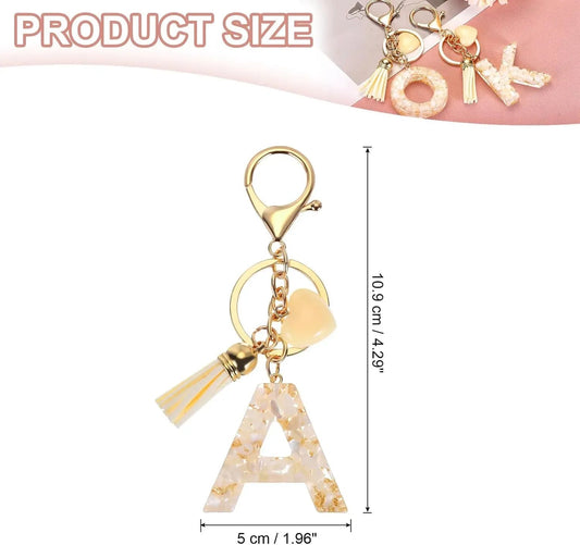 Letter A Keychain with Tassel and Bead Charm, Gold Tone Initial Bag Charm for Keys and Handbags, Cream White, Daily Comfort Use Kemu |Fashion Home Kitchen Beauty
