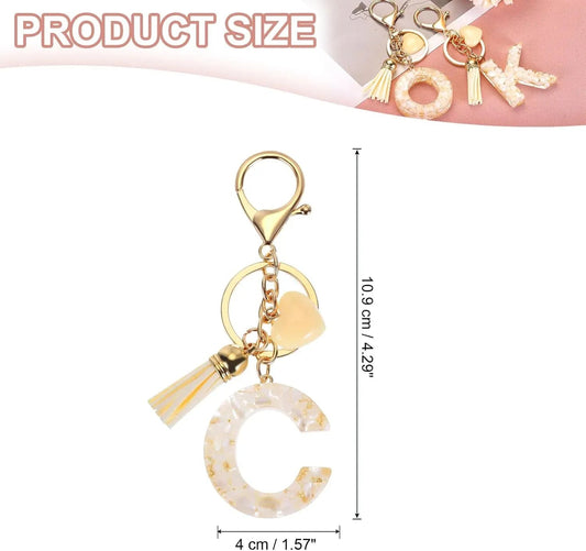 Initial Letter Keychain with Tassel and Lobster Clasp for Bag Purse Keys, Cream Gold C, Letter C Option, Daily Comfort Use Kemu |Fashion Home Kitchen Beauty