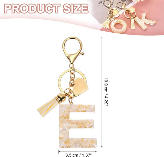 Initial Letter Keychain with Tassel and Lobster Clasp for Bags Keys and Gifts, Cream Gold E, Letter E Option, Daily Comfort Use Kemu |Fashion Home Kitchen Beauty