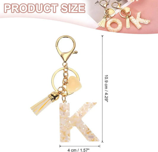 Letter K Keychain Charm with Tassel and Marbled Pendant for Bag Purse Keys, Cream Gold, Daily Comfort Use, for Men Women and Everyday Wear Kemu |Fashion Home Kitchen Beauty