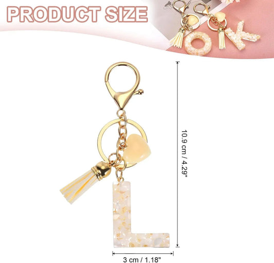 Initial Letter Keychain Charm with Tassel and Lobster Clasp for Bags and Keys, Cream Gold L Pendant, Daily Comfort Use Kemu |Fashion Home Kitchen Beauty