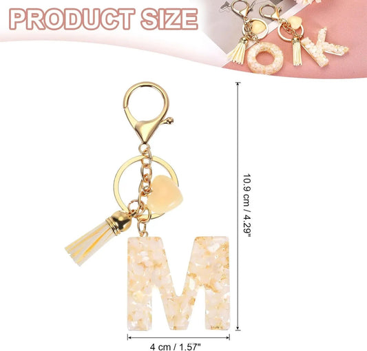 Initial Letter Keychain with Tassel and Gold Tone Clasp for Bags and Keys Cream Gold M, Letter M Option, Daily Comfort Use Kemu |Fashion Home Kitchen Beauty