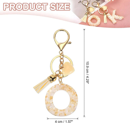 Resin Circle Keychain with Tassel and Lobster Clasp for Women Bags and Car Keys Cream Gold Tone, Letter O Option Kemu |Fashion Home Kitchen Beauty