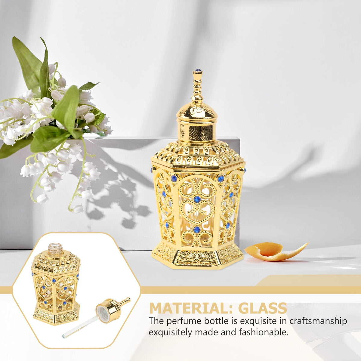 Golden Glass Perfume Bottle with Craftsmanship 1Pc Kemu |Fashion Home Kitchen Beauty