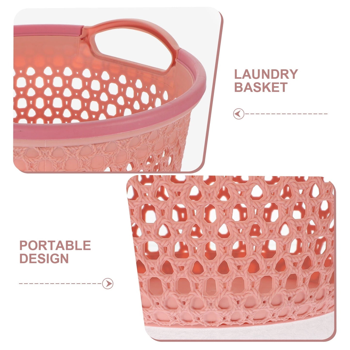 1Pcs Portable Laundry Basket Pink Hollow Laundry Management with Handle PP Kemu |Fashion Home Kitchen Beauty