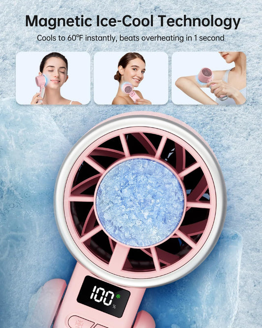 Portable Handheld Turbo Fan with Ice Cooling, 5 Speed Battery Rechargeable Foldable 2in 1 Mini Fan,Desk Fan, Quiet Personal Fans for Outdoor, Travel, Camping, Hiking, Working pink (16.8*5.3*4.7cm) Kemu |Fashion Home Kitchen Beauty