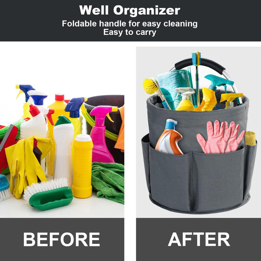 28cm Foldable Storage Basket, Cleaning Caddy Organiser, Portable Multi Cleaning Bucket Bag for Home, Garden (Dark Grey)The packaging only includes one tool basket Kemu |Fashion Home Kitchen Beauty