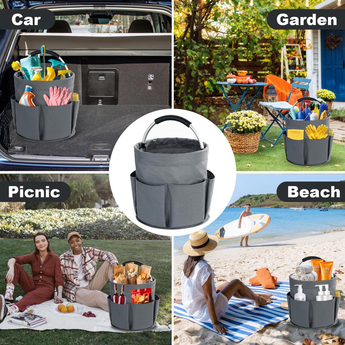 28cm Foldable Storage Basket, Cleaning Caddy Organiser, Portable Multi Cleaning Bucket Bag for Home, Garden (Dark Grey)The packaging only includes one tool basket Kemu |Fashion Home Kitchen Beauty