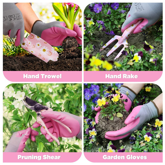 Garden Tool Set, 3PCS Gardening Tools with Box Include Trowel, Rake, Pruner, Gloves, Pink, Gifts-Pink Kemu |Fashion Home Kitchen Beauty