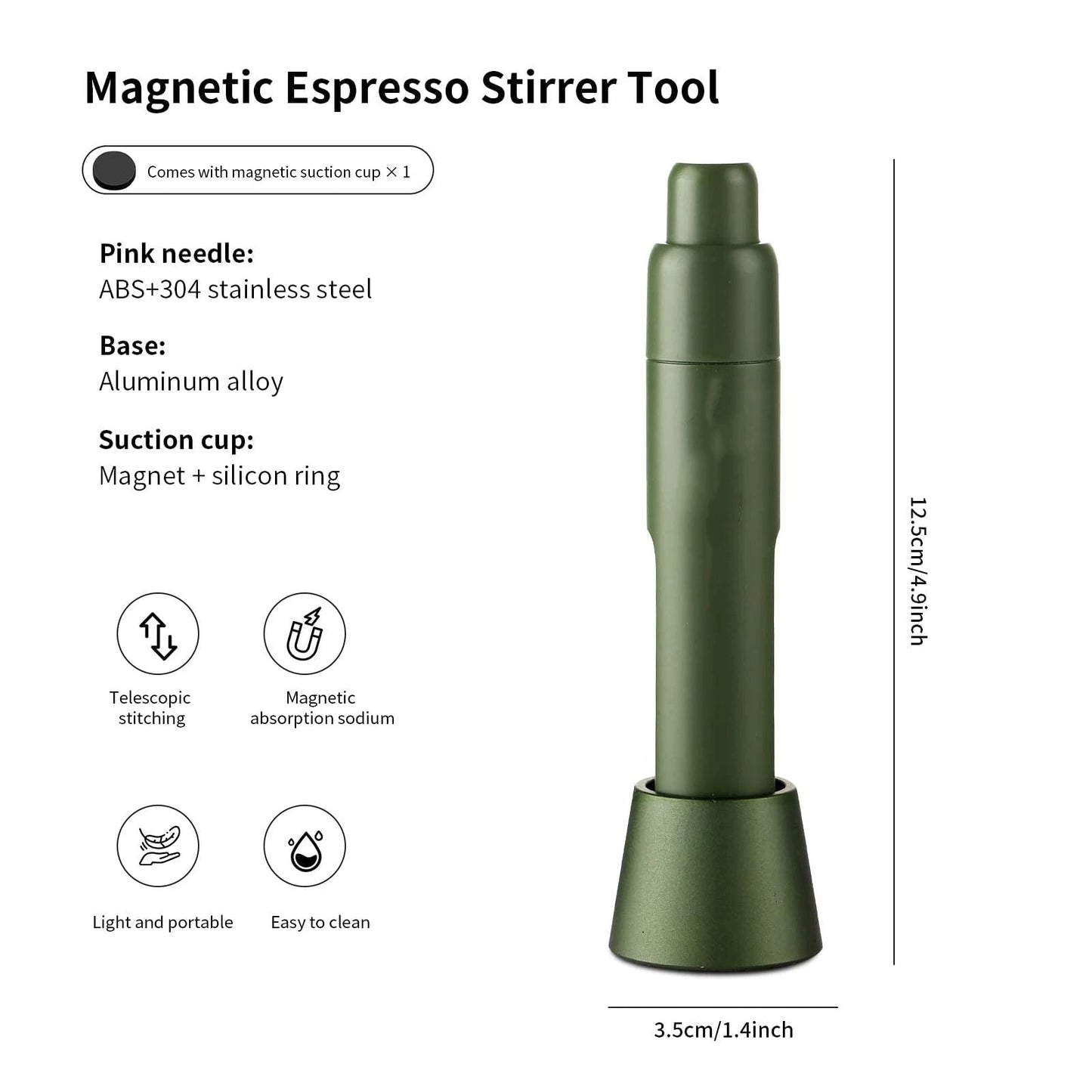 Retractable Espresso Stirrer Tools for Barista, Magnetic Espresso Distribution Tool with Stainless Steel Needles (Green) Kemu |Fashion Home Kitchen Beauty