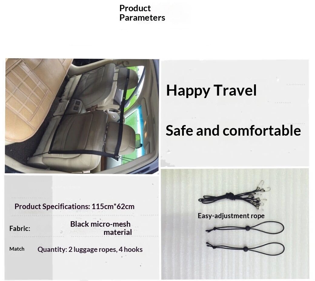 Car Dog Barrier High See Through Net Vehicle Pet Barrier for Cars Trucks and SUV, Black, Adjustable, Keeps Dogs and Pet Hair Out of Back Seat