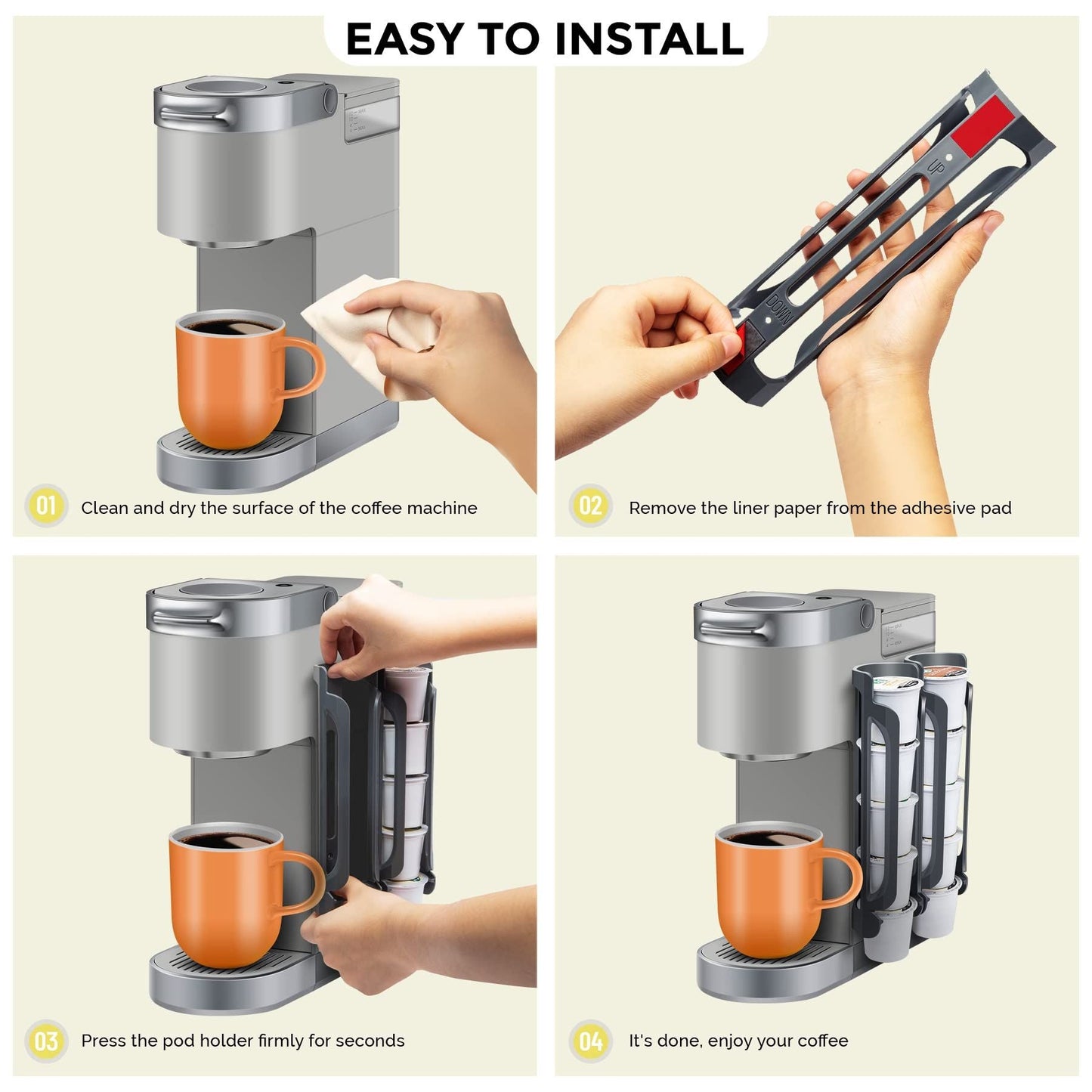 K Cup Holder : Coffee Pod Holder for Counter Small Space - cup holder for Wall Mount (4, Black) Coffee Pod Holder Side Mount Cup Pods Organizer compatible Kemu |Fashion Home Kitchen Beauty