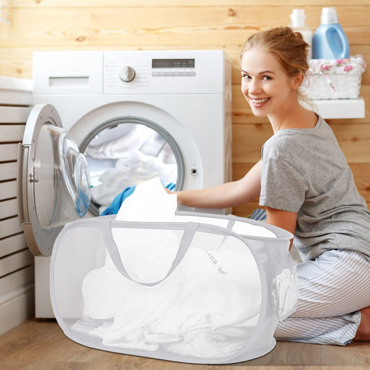 Collapsible Laundry Hamper with Side Pocket, Foldable Clothes Hamper with Durable Reinforced Handles for Laundry, Bathroom, Kids Room, Dorm or Travel 2 Pack White Kemu |Fashion Home Kitchen Beauty