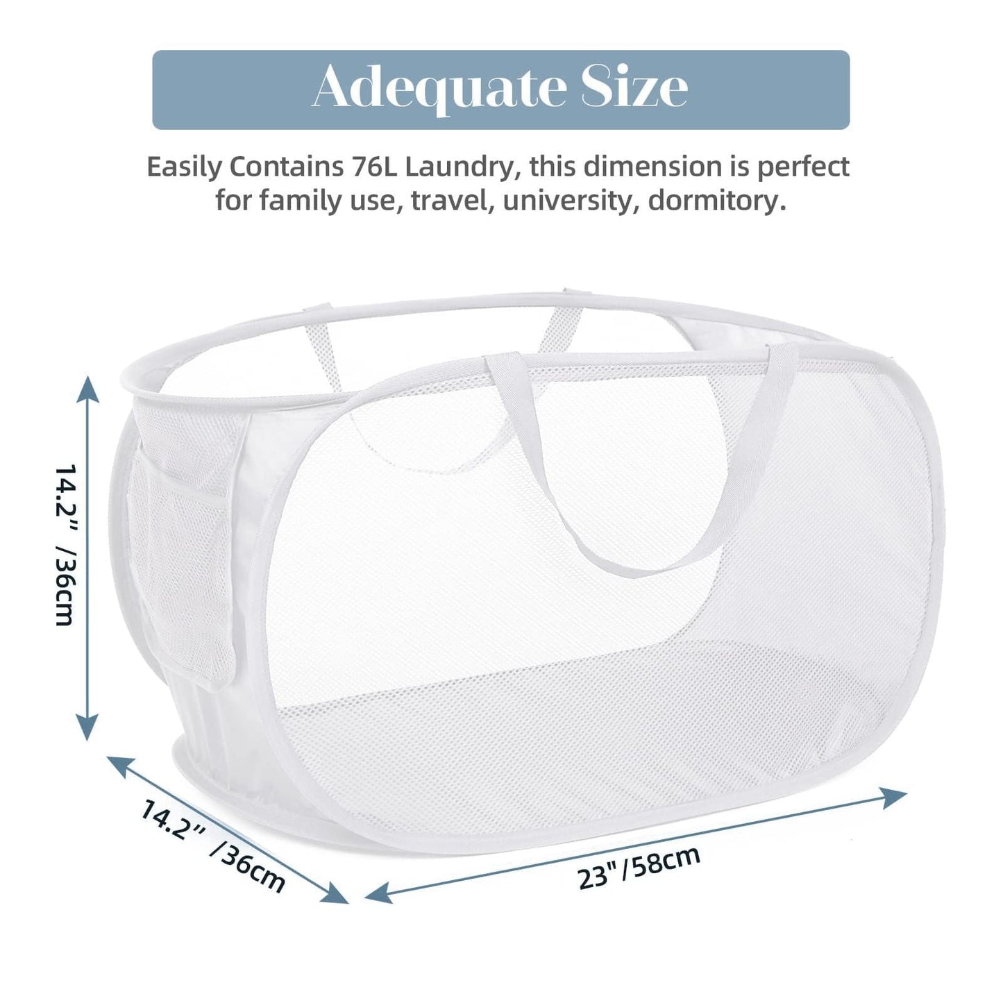 Collapsible Laundry Hamper with Side Pocket, Foldable Clothes Hamper with Durable Reinforced Handles for Laundry, Bathroom, Kids Room, Dorm or Travel 2 Pack White Kemu |Fashion Home Kitchen Beauty