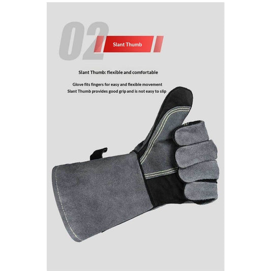 16 inch high-Temperature and fire-Resistant Cowhide Insulated longgloves/Barbecue/Oven/Fireplace/Barbecue/Smoking/Welding/Forged Gloves (black Gray) Kemu |Fashion Home Kitchen Beauty