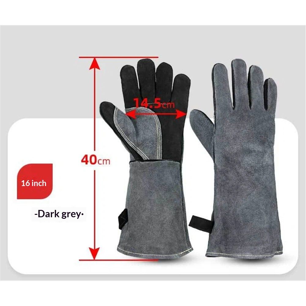 16 inch high-Temperature and fire-Resistant Cowhide Insulated longgloves/Barbecue/Oven/Fireplace/Barbecue/Smoking/Welding/Forged Gloves (black Gray) Kemu |Fashion Home Kitchen Beauty