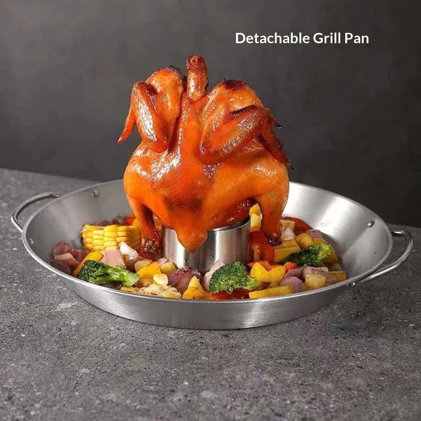 Beer Can Chicken Holder, 12 Inch Stainless Steel Grill, BBQ Roaster Cooker Stand Vertical Grilling Accessories Rack for Vegetables Basket Large Size Round Pan Kemu |Fashion Home Kitchen Beauty