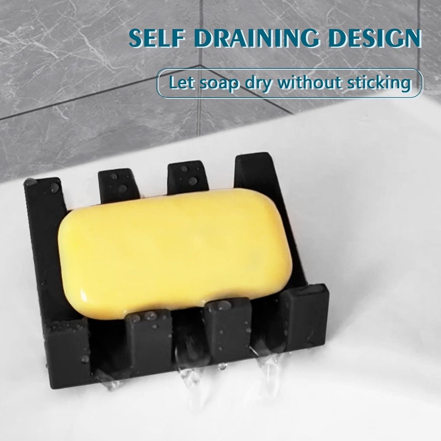 Self Draining Soap Dish,Silicone Suction Cup Soap Holder, Bathroom Soap Dish for Bar Soap,Can Extend Soap Life,Bathroom, Bath Tub, Kitchen Sink Black - 2 Pack Kemu |Fashion Home Kitchen Beauty