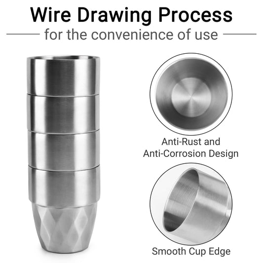 Stainless Steel Cup, 10 oz/300ml Set of 4 Stackable Stainless Steel Insulated Cups, Small Metal Cup Double Wall Tumbler Vacuum Metal Drinking Glasses for Home Restaurant Outdoors Camping Party Kemu |Fashion Home Kitchen Beauty