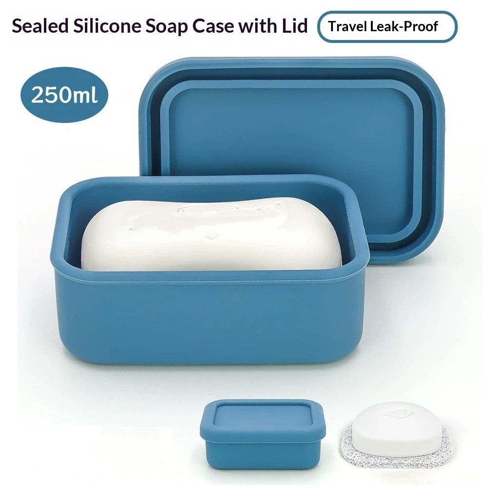 2pcs Proof Silicone Travel Soap Case with Draining Tray - Bar Soap Holder for Travel, Gym & Camping - Mess-Free Portable Soap Container for Carry-on Bags Kemu |Fashion Home Kitchen Beauty