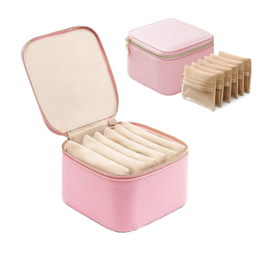 Travel Jewelry Box Organizer - 6 Small Zipped Pouches Pockets for Jewelries Necklaces Rings Earrings Sorting Storage, Pink Kemu |Fashion Home Kitchen Beauty