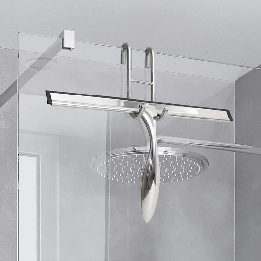 Over Shower Glass Door Hook, 2 Pack Silver 304 Stainless Steel Extended Shower Door Hooks, Bathroom Frameless Drilling-Free Hanger, Double Side Towel Hooks, for Bathing Suits,
