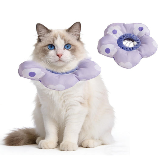 Cat Cone Collar,Cute Waterproof Cat Recovery Collar,Anti-Bite Lick Wound Healing Safety Elizabethan e Collar for Cats,Purple Flower All-Season Style(S) Kemu |Fashion Home Kitchen Beauty