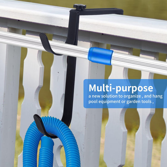 Heavy Duty Pool Pole Hangers - Adjustable Hooks for Poles, Hoses, Skimmers - Black Fence Hooks for Hanging Swimming Pool Accessories - Garden Tools (2 Pack) Kemu |Fashion Home Kitchen Beauty