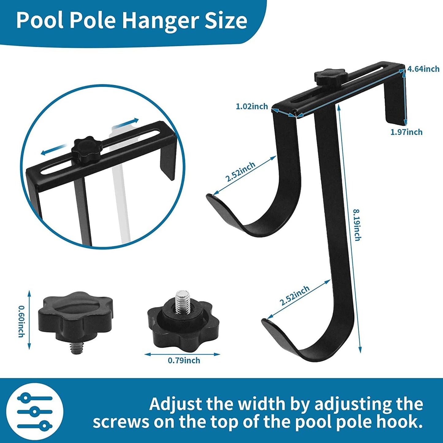 Heavy Duty Pool Pole Hangers - Adjustable Hooks for Poles, Hoses, Skimmers - Black Fence Hooks for Hanging Swimming Pool Accessories - Garden Tools (2 Pack) Kemu |Fashion Home Kitchen Beauty