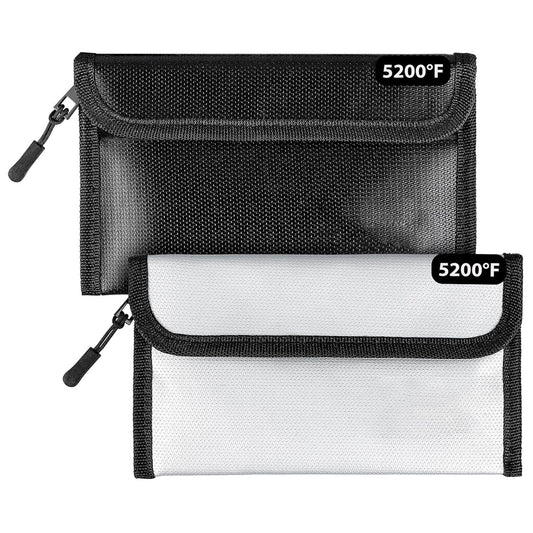Fireproof Bag (8 x 5 inches) 5200℉ Heat Insulated, Fireproof Money Bag with Zipper for Cash (2-Pack Black, white) Kemu |Fashion Home Kitchen Beauty