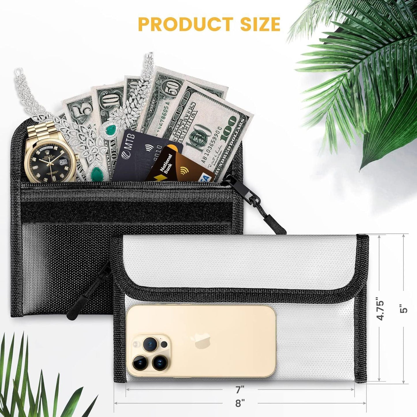 Fireproof Bag (8 x 5 inches) 5200℉ Heat Insulated, Fireproof Money Bag with Zipper for Cash (2-Pack Black, white) Kemu |Fashion Home Kitchen Beauty