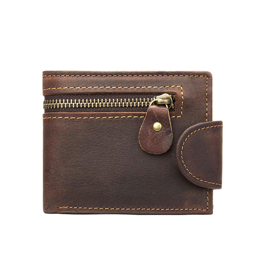Leather Snap Wallet for Men, Multifunctional Large Capacity Vintage Wallet Bifold Zipper Wallet Men Short Head Cowhide Wallet (Brown) Kemu |Fashion Home Kitchen Beauty